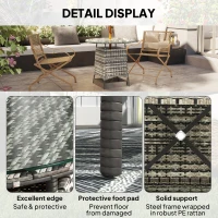 Outsunny Wicker Garden Rattan Table, Patio Furniture Outdoor Coffee Table with Umbrella Hole and Tempered Glass Top, Grey(m-7)