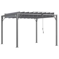 Outsunny 3 x 3(m) Outdoor Pergola with Retractable Roof, Aluminium Louvered Patio Gazebo Canopy for Garden, Patio, Grey(m-10)