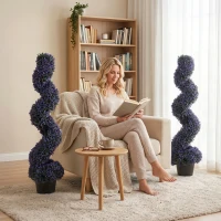 HOMCOM Decorative Artificial Plants Set of 2, UV Resistant Fake Plants in Pot for Indoor Outdoor Decor, 120 cm, Purple(m-8)
