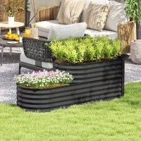 Outsunny Two-Tier Galvanised Steel Garden Planter - Dark Grey(m-2)