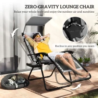 Outsunny Zero Gravity Lounger Chair Set of 2, Folding Reclining Patio Chair with Shade Cover, Padded Seat, Cup Holder, Soft Cushion and Headrest for Poolside, Camping, Light Grey(m-4)