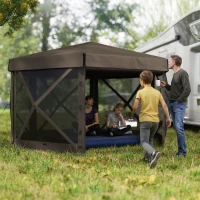 Outsunny 3 x 3(m) Hexagon Pop Up Gazebo with 5 Sides and Carry Bag, Waterproof, UV Resistant Party Tent Instant Event Shelter with Netting for Garden, Patio, Brown(m-2)