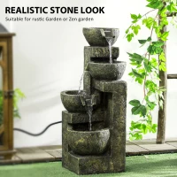 Outsunny Garden Water Feature Waterfall Fountain with 4-Tier Stone Look Bowls, Adjustable Flow(m-4)
