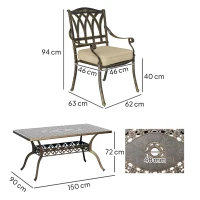 Outsunny Seven-Piece Cast Aluminium Garden Dining Set - Bronze Tone(m-3)