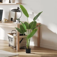 HOMCOM 160cm Tall Artificial Bird of Paradise Plant, Faux Banana Leaf Tree with PEVA Leaves and Flocking, Decorative Palm Tree in Pot for Home Office Decor, Green(m-9)