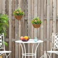 Outsunny Set of Two Hanging Lisianthus Flower Pots - Orange/Green(m-8)