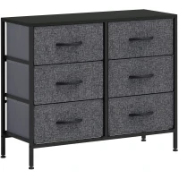 HOMCOM Fabric Chest of Drawers, Industrial Bedroom Dresser with 6 Fabric Drawers, Steel Frame and Wooden Top for Nursery, Living Room, Hallway, Black(m-1)
