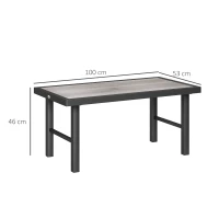 Outsunny Metal Garden Coffee Table, Outdoor Side Table with SPC Woodgrain Tabletop for Outside, Garden, Balcony, Porch, 100 x 53 x 46cm, Grey(m-3)
