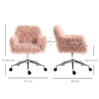 Vinsetto Faux Fur Desk Chair, Rolling Swivel Makeup Chair with Adjustable Height, Armrets for Home Office, Bedroom, Pink(m-3)