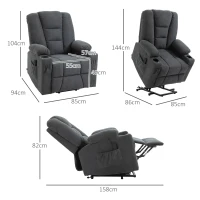 HOMCOM Oversized Riser and Recliner Chair for the Elderly, Fabric Upholstered Lift Chair for Living Room with Remote Control, Side Pockets, Cup Holder, Charcoal Grey(m-3)