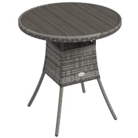 Outsunny 70 cm Wood-Effect Rattan Garden Table - Grey(m-1)