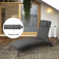 Outsunny Garden Sun Lounger Cushion Replacement Soft Sunbed Reclining Chair Relaxer Pad with Pillow, Cushion ONLY - Grey(m-2)