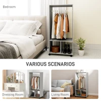 HOMCOM Open Wardrobe on Wheels, Bedroom Wardrobe with Clothes Hanging Rail, 2 Storage Shelves, Mobile Garment Rack for Cloakroom, Hallway, Grey(m-6)