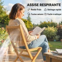Outsunny Lot de 2 Chaises de Jardin Pliantes Chaises de Balcon en Bois d'Acacia FSC Assise en Corde Tressée Naturel et Beige(m-4)