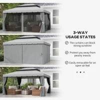 Outsunny 3 x 4m Aluminium Garden Gazebo, Marquee Canopy Shelter Pavilion Party Tent with Nets and Curtains for Garden and Deck, Light Grey(m-4)