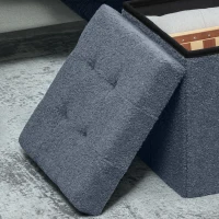 HOMCOM Foldable Sherpa Fleece Storage Ottoman - Blue(m-9)