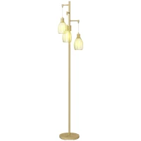 HOMCOM 3-Light Floor Lamp, 170cm Industrial Dimmable Standing Lamp with Steel Wire Cage Lampshades for Living Room, Bedroom, Dining Room, Study, Bulb Not Included, Gold Tone(m-11)