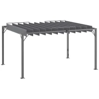 Outsunny 4 x 3(m) Outdoor Pergola with Retractable Roof, Aluminium Louvered Patio Gazebo Canopy for Garden, Patio, Grey(m-11)