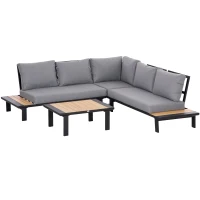 Outsunny 4 Pieces Aluminium Garden Furniture Set L Shape Sofa Set with Tables, Cushions for Indoor, Garden, Patio, Dark Grey(m-1)