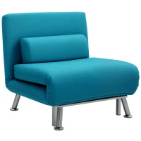 HOMCOM Single Linen-Feel Sleeper Chair - Dark Blue(m-10)