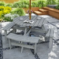 Outsunny 8-Seater Wooden Picnic Set-Fir Wood(m-2)