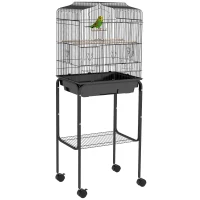 PawHut Bird Cage Budgie Cages for Finch Canary Parakeet with Stand Wheels Slide-out Tray Accessories Storage Shelf, Black(m-10)