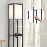 HOMCOM Lampada da Terra Moderna, Lampadina Illuminazione Interna Salvaspazio con Ripiani da Soggiorno Cotone, MDF 26 x 26 x 160 cm Nero e Bianco(m-9)