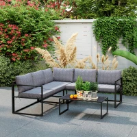 Outsunny Three-Piece L Shaped Garden Furniture Set with Cushions - Grey(m-8)