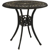 Outsunny 78 cm Round Garden Dining Table with Parasol Hole Antique Cast Aluminium Outdoor Table Only, Bronze Tone(m-1)