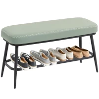 HOMCOM PU Leather Shoe Storage Bench - Green(m-10)