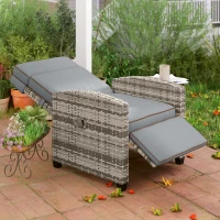 Outsunny 145° Reclining Rattan Armchair, with Footrest - Mixed Grey/Grey(m-9)