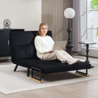HOMCOM 4-in-1 Velvet-Feel Double Sofa Bed, with Pillows - Black(m-7)