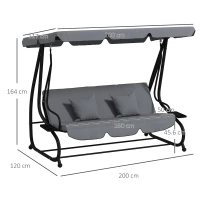 Outsunny Three-Person garden Swing Chair, with Adjustable Canopy - Dark Grey(m-3)