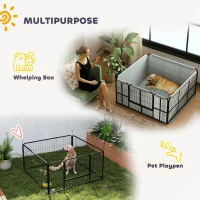 PawHut Steel Dog Whelping Box with Washable Whelping Pad, Wind-Resistant Cloth, for Small, Medium Dogs, 122 x 122 x 60cm(m-4)