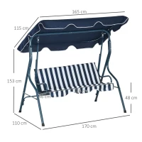 Outsunny 3 Seater Garden Swing Seat Chair Outdoor Bench with Adjustable Canopy and Metal Frame, Blue Stripes(m-3)