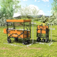 Outsunny 120L Festival Trolley on Wheels, Folding Camping Trolley Cart with Removable Canopy, All-Terrain Wheels, Adjustable Handle, Push or Pull for Garden Beach Fishing Shopping, Orange(m-3)