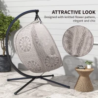 Outsunny Hängesessel mit Gestell, Eiförmiger Hängeschaukel mit abnehmbarem waschbarem Kissen, Hängematte für 2 Personen, Schaukelsessel Indoor Outdoor, Sand+Schwarz(m-8)