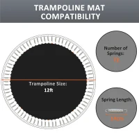 SPORTNOW Replacement Trampoline Mat with Spring Pull Tool, 72 V-Hooks, for 12ft Trampoline using 14cm Springs, Black(m-4)