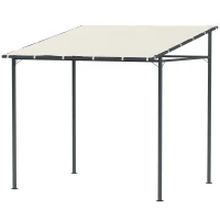 Outsunny 2.4 x 2.4 m Wall Mounted Pergola Gazebo with PA Coating Fabric and Metal Frame, UPF30+, Lean to Garden Gazebo, Wind Resistant Outdoor Sun Shade Shelter for Garden, Deck, Cream White(m-11)