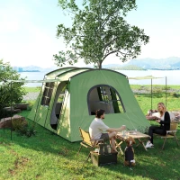 Outsunny 4 Man Tunnel Tent, Family Camping Tent with Porch, Bedroom and Living Area, Sewn in Groundsheet, 3000mm Waterproof, Portable with Bag for Hiking, Festival, Backpacking, Green(m-9)