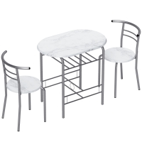 HOMCOM Three-Piece Compact Dining Set - White Marble Effect