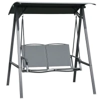 Outsunny 2 Seater Garden Swing Seat Swing Chair, Outdoor Canopy Swing Bench with Adjustable Shade, Metal Frame and Texteline Seat, Dark Grey(m-10)