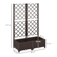 Outsunny Raised Garden Bed with Trellis, Plastic Planter Box with Drainage Holes, Drain Plugs and Water Reservoirs for Climbing Plants, Vegetables, Flowers, Brown(m-3)