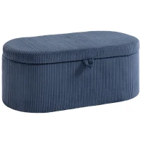 HOMCOM Storage Ottoman, Corduroy Upholstered Ottoman Storage Box with Padded Seat, 105 x 51 x 49 cm, Blue(m-10)