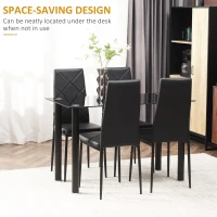 HOMCOM Modern Dining Table Set for 4, Space-Saving 5 Pieces Kitchen Table Set with Rectangle Table and Steel Frame, Black(m-6)