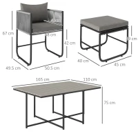 Outsunny 10 Seater Rattan Cube Garden Furniture Set, Rattan Dining Set with Cushions, Outdoor Dining Table and Chairs with 6 Armchairs, 4 Stools, Rectangular Wood Grain Plastic Top Table, Grey(m-3)