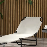 Outsunny Garden Sun Lounger, with Five-Position Back - Cream White(m-7)