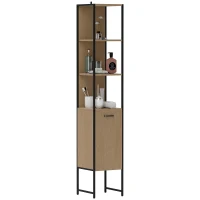 HOMCOM Tall Bathroom Cabinet with Open Shelves and Adjustable Shelf - Natural Wood Finish(m-10)