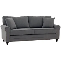 HOMCOM 196cm 3 Seater Sofa, Fabric Sofa with Rubber Wood Legs, Nailhead Trim, 2 Pillows, Small Upholstered Couch Settee for Living Room, Guest Room, Grey(m-10)
