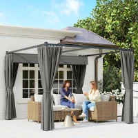Outsunny 3 x 3(m) Retractable Pergola, Garden Gazebo Shelter with Curtains, for Grill, Patio, Deck, Charcoal Grey(m-2)
